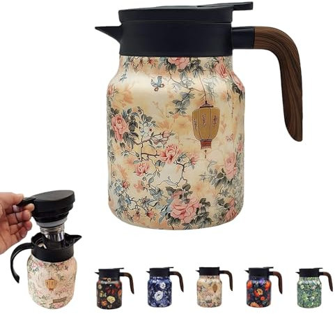 Raidley – Théière thermos vintage à motif floral Doresty – Théière isotherme avec infuseur – Carafe thermique en acier inoxydable avec couvercle pour boissons chaudes – 1 000 ml