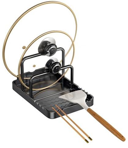 DONGKER Supporto Coperchio di Pentole, Porta Coperchi di Pentola a 2 Strati con Vassoio Raccogligocce, Organizer per Coperchio di Pentole, Spatole, Cucchiai e Altri Utensili da Cucina