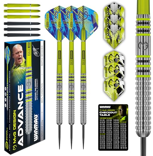 WINMAU – Michael Van Gerwen MvG Advance – 23 g, 80% Tungstène, Fléchettes Professionnelles avec Vols de Fléchettes et Tiges (Tiges)