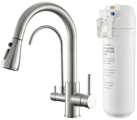 GIMILI 3 in 1 Kitchen Faucet with Under Sink Water Filter System, Reduces Lead, Chlorine, Bad Taste & Odor, Kitchen Sink Faucet with Drinking Water Faucet