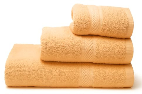 SaoTi Juego de 3 Toallas de Algodón (Baño, Lavabo y Bidé) - 100% Algodón, Suave y Absorbente (Salmon)