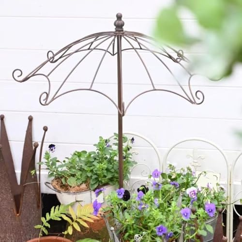 Enrejado de Jardín Vintage con Forma de Paraguas, Antigua, Marco de Hierro Resistente Plantas Trepadoras en Maceta, Soporte de Metal para Rosas Trepadoras, Vides, Verduras, Pepinos