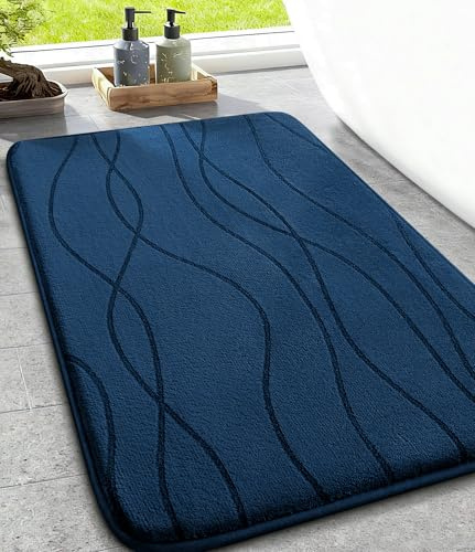 chakme Badezimmerteppich, 43x61cm Dunkelblau Badematte rutschfest | Memoryschaum Duschvorleger, Waschbar Badvorleger, Wasserabsorbierend Badteppich