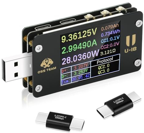 diymore USB Tester Meter Power Meter Voltmeter, 1.77 inch TFT Screen, Type C Digital Multimeter Voltage and Current Tester, QC/PD Protocol Fast Charging Tester