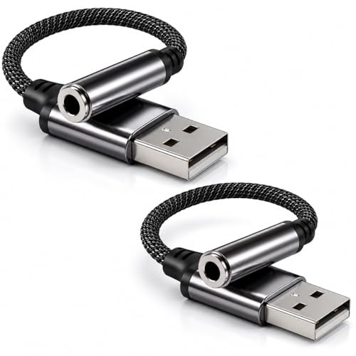 2PCS USB Auf 3,5 mm Klinke Audio Adapter, USB auf Klinke 3.5 Adapter mit OTG Unterstützung, Externer USB AUX Konverter für Kopfhörer und Mikrofon, Klinke Adapter 3.5mm für Laptop Tablet Smfartphone