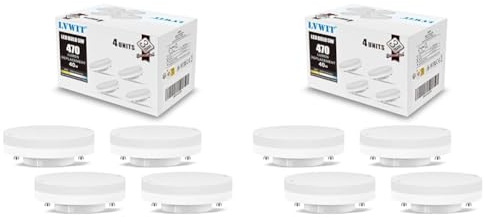 LVWIT Faretti LED Attacco GX53, 5W Equivalente a 40W, 470LM, Luce Bianca Calda 3000K, Lampadine LED Adatti per Mobili, Corridoio, Vetrine, Non Dimmerabile, Pacco da 8 Unità