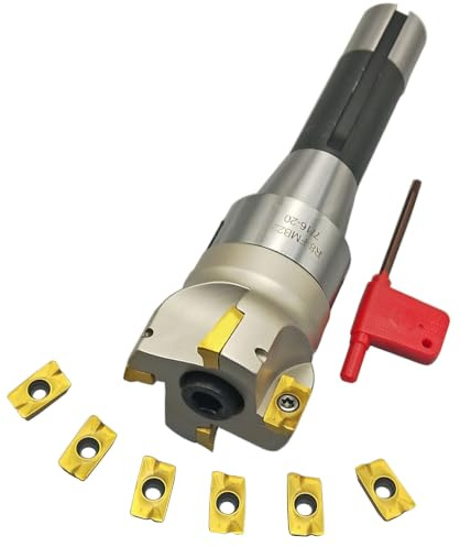 ASZLBYN 12pcs R8 Tool Holder R8-FMB22 Socket with 7/16-20 UNF Thread Spindle Adapter + BAP400R 50-22-4T 90°4 Flute Cutter Head Face Milling Cutter + APMT1604PDER CNC Indexable Carbide Inserts