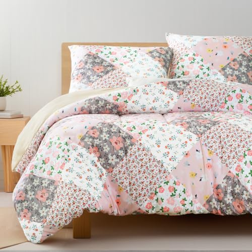 Whale Flotilla Funda Nórdica Cama 135/150 Microfibra, 3 Piezas | Juego de Funda de Edredón 220x240 cm y 2 Fundas de Almohada 80x80 cm, Motivo Floral con Cremallera, Rosa Cuadros
