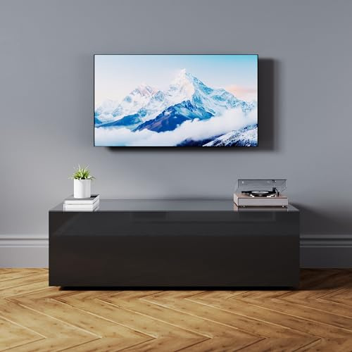 SONNI Lowboard, Hängend/Stehend, Mit Klapptürfach, Schwarz, 100x40x30cm
