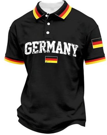 Nuqqichongtian Deutschland T Shirt,Trikot Deutschland Wm Poloshirts Für Herren mit Deutschem Flaggenprint Reißverschluss Fußball Retro Fan Tshirt Kläppchenkragen Trainingsshirt Schwarz 6XL