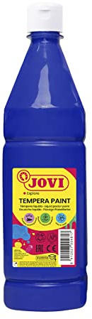 Jovi - Guazzo liquido, flacone da 1 litro, Colore blu scuro, Vernice a base di ingredienti naturali, Facile da lavare, Senza glutine, Ideale per la scuola