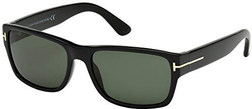 Tom Ford Men's FT0445 01N 58 Sunglasses, Schwarz (Nero Lucido/Verde), 48