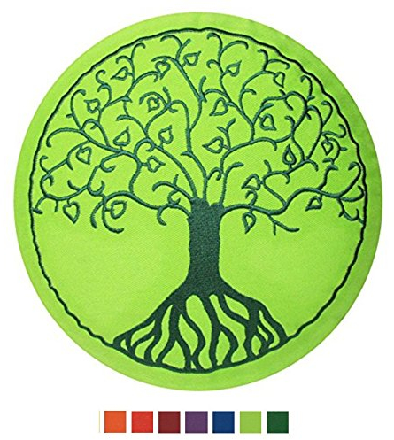 maylow - Yoga mit Herz - Yogakissen Meditationskissen mit Stickerei Baum des Lebens 33x15cm mit Buchweizenschalen gefüllt - Bezug und Inlett 100% Baumwolle (apfelgrün-grün)