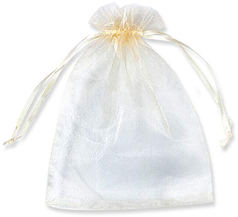 PLECUPE 100 Stück Organzasäckchen, Organzabeutel 20x30 cm, Tunnelzug Hochzeit Säckchen, Schmuckbeutel Säckchen Geschenkbeutel für Weihnachten Geschenke Schmuckaufbewahrung Verpacken - Beige