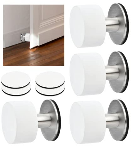 4 Pack Stainless Steel Door Stops with Stickers, Self-Adhesive Door Stopper, Heavy Duty Sound Dampening Door Bumpers for Home Office