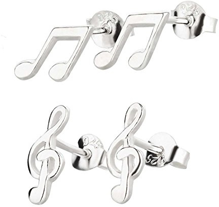 FIVE-D 2er Set Ohrringe Notenschlüssel und Musiknote 925 Silber