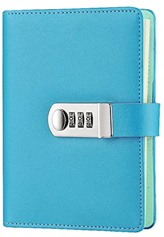 NectaRoy Lock Journal Lockable Refillable Diary, PU Leather Cover Writing Notebook Planner Organizer with Combination Lock, Travel Journal with Lock, Notepad with Pen Holder, Size 185x135mm