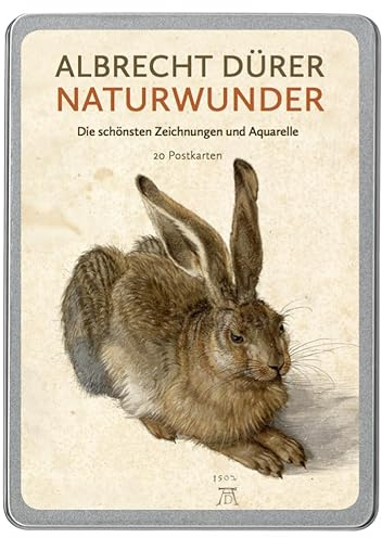 Albrecht Dürer Naturwunder: Die schönsten Zeichnungen und Aquarelle, 20 Postkarten gedruckt auf Apfelpapier in einer hochwertigen Dose.