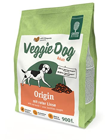 Green Petfood VeggieDog Origin (5 x 900 g) | Adult | Premium Trockenfutter für ausgewachsene Hunde | 100% vegetarisch mit roter Linse | weizenfrei | nachhaltiges Hundefutter trocken | 5er Pack