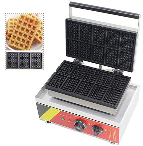 Hanchen Belgian Waffle Maker Baker 10 Slice Commercial Waffle Iron Machine Square NP-533 with Temperature/Time Control Non-stick coating CE 220V