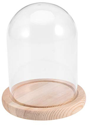 LIOOBO Glass Terrarium Dome Glass Cloche 9 x 12cm Glass Display Dome Cloche Glass Cover Dome Centerpiece Dome with Wood Base for Rose Display Glass Dome Mini Cake Cover