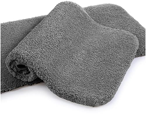 VANZAVANZU Badematte rutschfest 2er Pack Badteppich Verdickt Badezimmerteppich Weich Badeteppich Flauschige Mikrofaser Badvorleger, Supersaugfähig, Maschinenwaschbar - 50 x 80cm (Dunkelgrau)