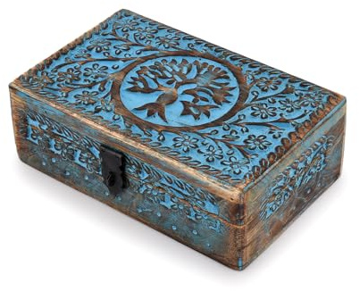 BHAVATU |Wooden Jewelry Box, Tarot Box, Celestial Home Decor, Witch Box, Tree of Life, Trinket Box |Size- 8 x 5 x 2.5,| Decorative Storage Bin