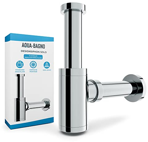 Aqua Bagno - flexibler Siphon für Waschbecken - Abflussgarnitur für Waschtisch - Geruchsverschluss mit Reinigungsöffnung Designsiphon Chrom