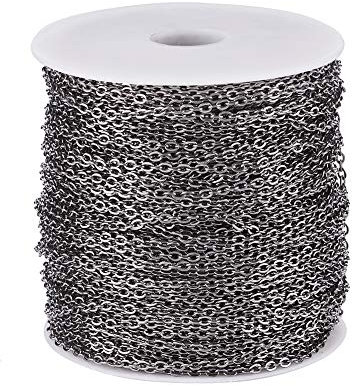 Rotolo da 100 m di catena rolò in ferro placcato canna di fucile, con maglie piatte e ovali da 3 x 2 mm non saldate, per la creazione di collane, gioielli, accessori fai da te