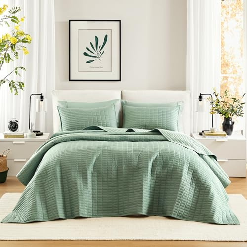 Comfort Spaces Kienna, set di biancheria da letto con trapuntatura double-face, per tutte le stagioni, leggero, copriletto e federe abbinate, per letto queen size (259 x 299 cm), schiuma marina, 3