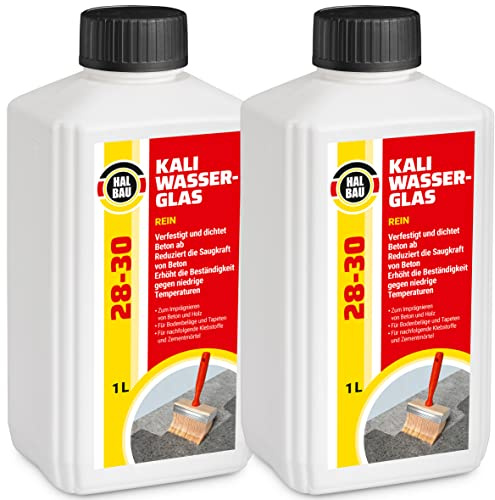 HALBAU Kaliwasserglas 28-30 Rein 2 Liter Kali Wasserglas, Haftgrund | Beton Versiegelung, Holz Imprägnierung, Verkieselung, Mauerabdichtung, Betonschutz, Holzschutz