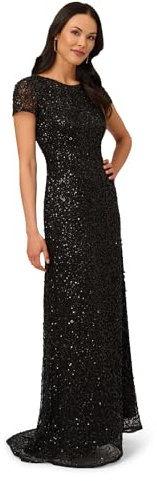 Adrianna Papell Damen Kurzärmliges Pailletten Kleid, schwarz, 44