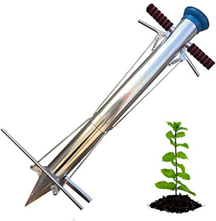 Foern Semoir Epandeur Engrais Manuel de Plantation D'ampoules,transplantoir à Légumes en Acier Inoxydable, Cultivateur de Semis à Poignée Outil de Repiquage pour Jardinage Pelouse,Metallic