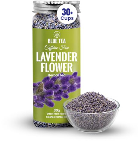 BLUE TEA - Lavender Flower Tea - 30 g - 30+ Cups | Relaxation & Stress Relief | Calming Tea | Caffeine Free - Flower Based Tea - Flower Based - Non-Bitter | Reusable Pet Jar