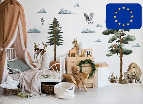 Osomhome | FOREST MYSTERY L | Wandtattoo Waldtiere | Wandsticker Kinderzimmer Jungen Mädchen | Wald Wanddeko Babyzimmer Tiere | Schlafzimmer Wandbilder Junge Wohnzimmer | ms3627