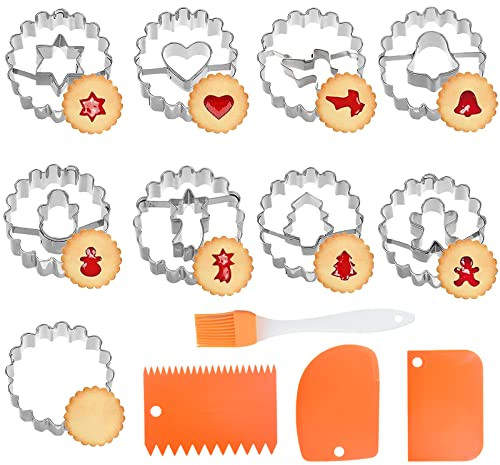 Set di Formine Biscotti 9 Pz Formine Biscotti Natalizie Stampi per Biscotti Formine Biscotti Natale Utensili da Forno Porta una Piccola Spazzola di Plastica e Tre Coltelli Da Taglio di Plastica
