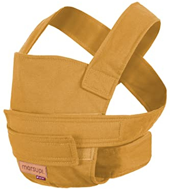 marsupi mini Puppentrage - Babytrage für Puppen-Mamas und Puppen-Papas ab 2 Jahre, Biobaumwolle, mit Klettverschluss (marsupi mini/Puppentrage, Butterscotch)