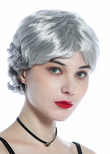 WIG ME UP - 215221-FR63-103 Perücke Frauen Halloween Karneval ältere Dame kurz grau glatt Locken im Nacken