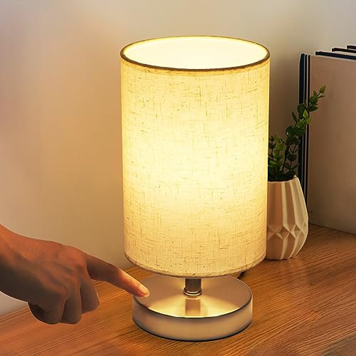 DAMORON Lámpara de noche táctil, lámpara LED moderna de mesita de noche, pantalla de tela, lámparas de mesa para dormitorio, lámpara de mesa para dormitorio y sala de estar, bombilla LED incluida