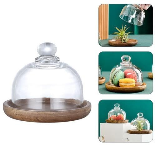1Pcs Cake Display Tray, Cake Stand with Cover, Mini Cake Stand Glass Display Dome Cloche Clear Glass Bell Jar Cover for Dessert Cheese Candy Plants Succulents