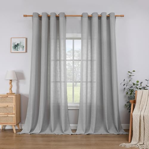 CUCRAF Leinen Vorhänge mit Ösen 2er Set H 175 x B 140 Hellgrau Halbtransparente Leinenvorhang Wohnzimmer Leinenoptik Voile Gardinen Leinenfarbe Schlafzimmer Stores