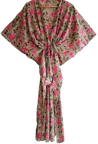 INDACORIFIE Bloc de Coton imprimé Long Caftan Beach Bikini Cover up Indian Cotton Kaftan Cadeau pour Les Femmes Caftan Floral Print Robe Longue