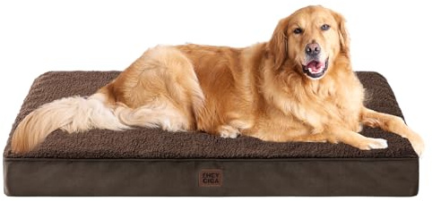 EHEYCIGA Orthopädisches Hundebett Grosse Hunde XL 112x81cm Waschbar, Braun | Hundekissen mit Egg-Crate-Schaumstoff, Abnehmbarer Bezug, Rutschfeste Unterseite, Flauschiger Stoff, für Kiste & Boden