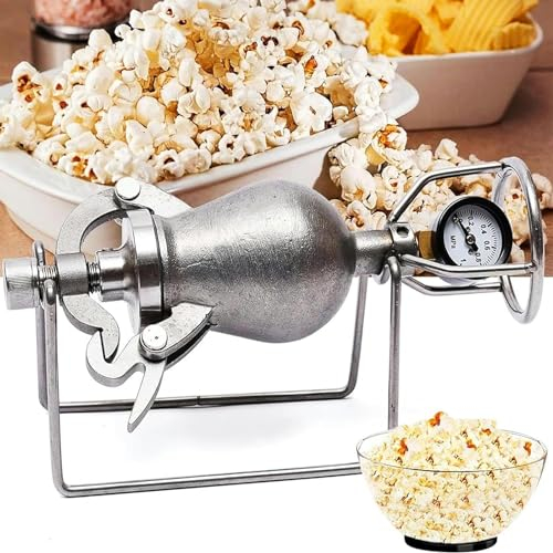 Retro-Popcornmaschine, manuelle alte chinesische traditionelle Popcornmaschine aus Edelstahl mit Feuerheizung und Manometer, für den Heimgebrauch, Popcornkanone