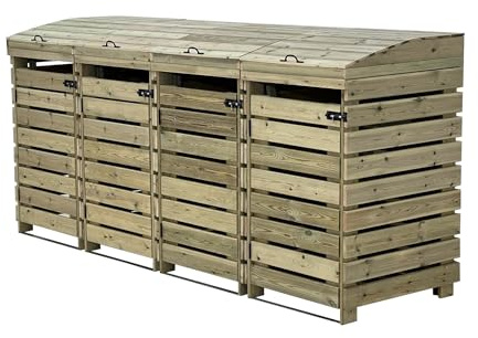Arbor Garden Solutions BinBreeze wheelie bin storage unit, wooden outdoor cover, recycling box storage (Quadruple, without shelf)