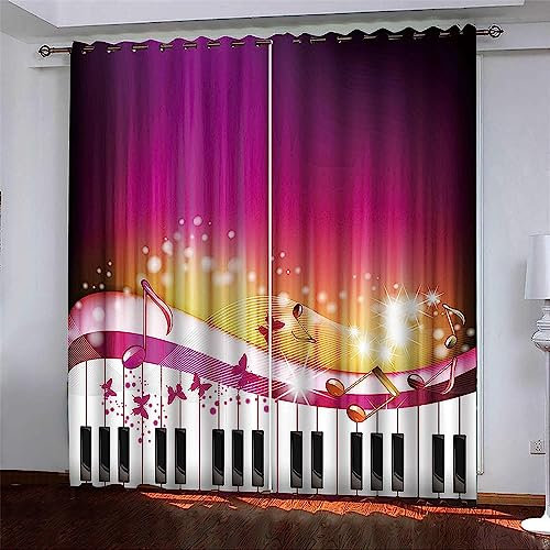 3D Kinderzimmer Verdunkelungsvorhänge Lila Klavier 2 X 150 X 280 cm,3D-Gedruckte Vorhänge Wohnzimmer Bürovorhänge Energiesparende Geräuschreduzierende Kindergardinen - Vorhang Für Das Essz -4Q1I5W9V8