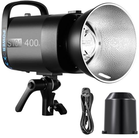 Neewer S101-400W Strobe Flash Light with 9 Levels 150W Modeling Lamp, 400Ws GN65 5600K with Standard Bowens Mount Reflector, S1/S2 Mode Silent Fan for Studio Photography Portrait Product Shooting