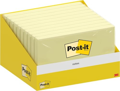 Post-it Notes, Kanariengelb, 10 Blöcken, 100 Blatt pro Block, 76 mm x 127 mm, Kartonverpackung, 100% PEFC - Selbstklebende Notizzettel zum Notieren, für To-Do-Listen und als Erinnerung