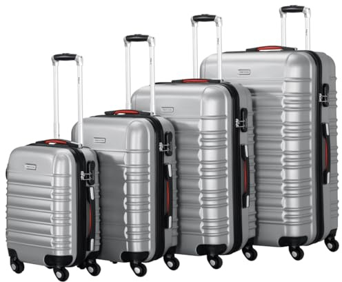 PROVITERA Set 4 Valigie Rigide in ABS, Valigia Rigida S-M-L-XL con Manico Telescopico Gel e 4 Ruote Easy Roll, Trolley Resistente e Leggero da Viaggio, Bagaglio a Mano con Serratura Codice (Silver)