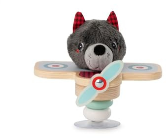 Lilliputiens - Louis im Flugzeug mit Saugnapf - Interaktives Spielzeug für Babys mit Glöckchen und Holzringen - Fördert Feinmotorik, Sehen und Hören - Ab 6 Monaten - Lernspielzeug - 83522